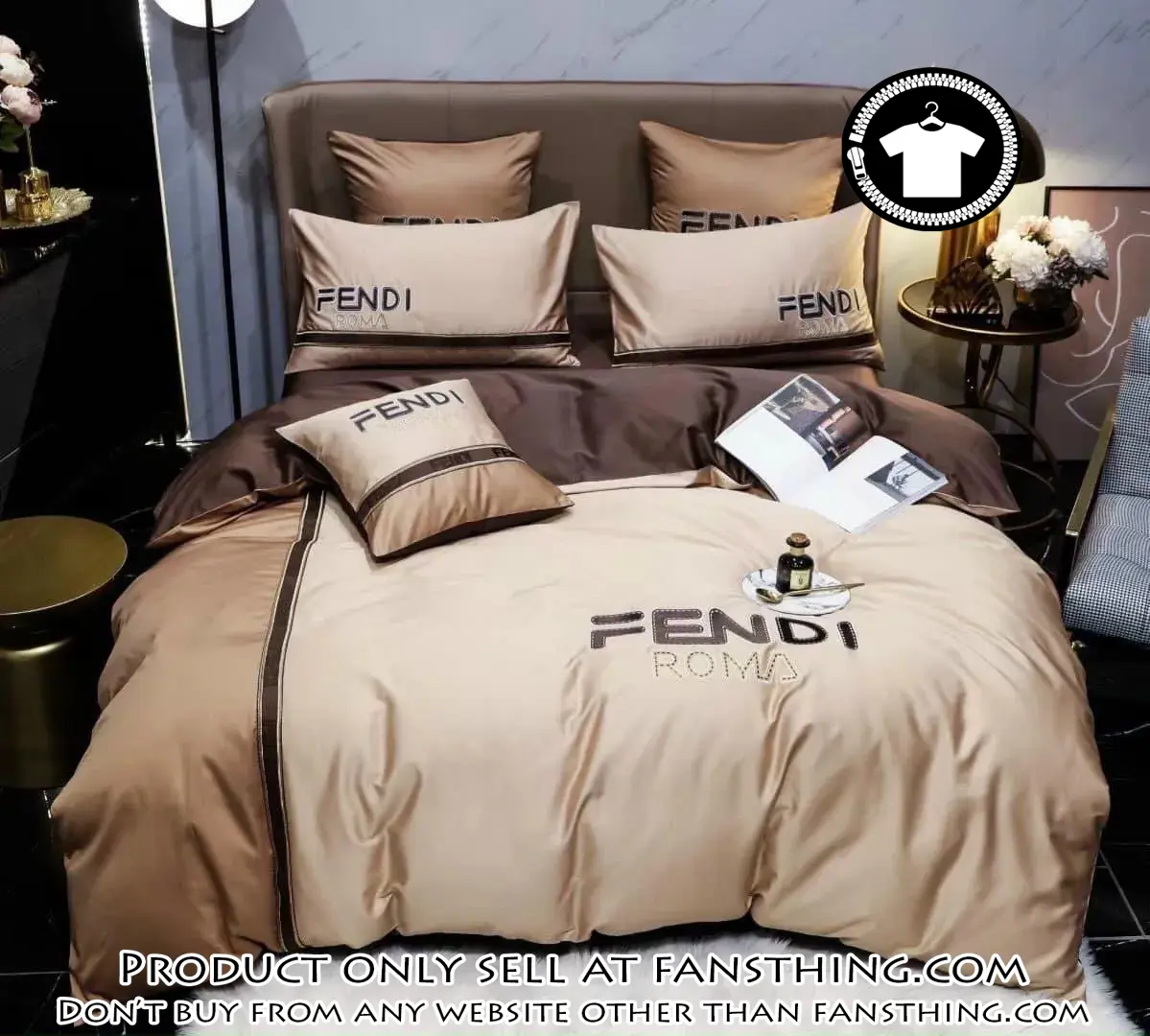 Fendi roma brown premium luxury brand bedding set duvet cover home decor special gift fst4904642